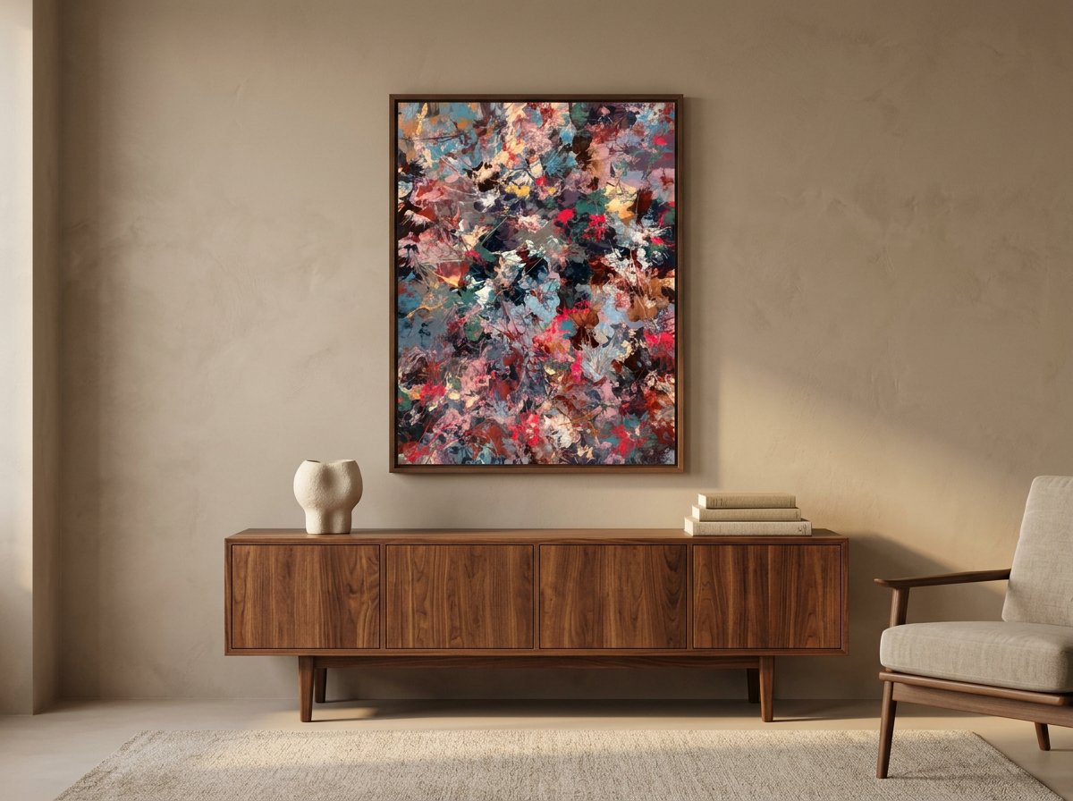 Bellissimi Ochi Verdi on a textured wall in a modern room, its star-map marks glowing against the muted decor